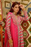Buy_Pallavi Jaipur_Pink Angarkha-wrinkle Crepe Embroidered Indi-leheriya Wrap Angarkha Pant Set_Online_at_Aza_Fashions