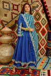 Buy_Pallavi Jaipur_Blue Kurta And Pant- Tussar Embroidered Resham Slit Sleeve Anarkali Set _at_Aza_Fashions