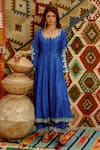 Pallavi Jaipur_Blue Kurta And Pant- Tussar Embroidered Resham Slit Sleeve Anarkali Set _Online_at_Aza_Fashions