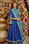 Shop_Pallavi Jaipur_Blue Kurta And Pant- Tussar Embroidered Resham Slit Sleeve Anarkali Set _at_Aza_Fashions