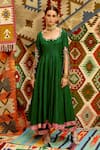 Buy_Pallavi Jaipur_Green Kurta And Pant- Slit Sleeve Anarkali Set With Leheriya Dupatta _at_Aza_Fashions