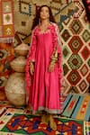 Buy_Pallavi Jaipur_Pink Kurta And Pant- Tussar Anarkali Set With Indi-leheriya Dupatta _at_Aza_Fashions