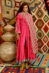 Pallavi Jaipur_Pink Kurta And Pant- Tussar Anarkali Set With Indi-leheriya Dupatta _Online_at_Aza_Fashions