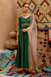 Buy_Pallavi Jaipur_Green Kurta And Pant- Tussar Silk Embroidered Vintage Anarkali Set  _at_Aza_Fashions