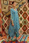 Buy_Pallavi Jaipur_Blue Tunic Silk Blend Tasseled V Neck Leheriya Pattern Gathered And Pant Set _Online_at_Aza_Fashions