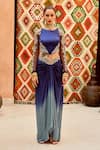 Buy_Pallavi Jaipur_Blue Cotton Satin Lycra Embroidered Ombre Draped Skirt And Corset Set  _at_Aza_Fashions