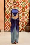 Buy_Pallavi Jaipur_Blue Cotton Satin Lycra Embroidered Ombre Draped Skirt And Corset Set  _Online_at_Aza_Fashions