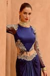 Shop_Pallavi Jaipur_Blue Cotton Satin Lycra Embroidered Ombre Draped Skirt And Corset Set  _at_Aza_Fashions