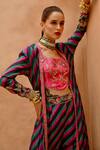 Shop_Pallavi Jaipur_Multi Color Jacket And Sharara Wrinkle Crepe Embroidered Leheriya Kalidar Set _at_Aza_Fashions