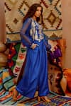 Shop_Pallavi Jaipur_Blue Pant And Crop Top Tussar Silk Waistcoat Organza Jacket Set  _at_Aza_Fashions