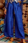 Pallavi Jaipur_Blue Pant And Crop Top Tussar Silk Waistcoat Organza Jacket Set  _Online_at_Aza_Fashions