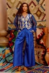 Buy_Pallavi Jaipur_Blue Pant And Crop Top Tussar Silk Waistcoat Organza Jacket Set  _Online_at_Aza_Fashions