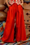 Pallavi Jaipur_Red Tussar Silk Embroidered Jama Pitaan V Floral Waistcoat And Pant Set _Online_at_Aza_Fashions