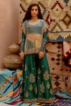 Buy_Pallavi Jaipur_Green Crop Top Organza Sac Tie-up Cape Embroidered Sharara Set _at_Aza_Fashions