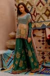 Shop_Pallavi Jaipur_Green Crop Top Organza Sac Tie-up Cape Embroidered Sharara Set _at_Aza_Fashions