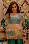 Shop_Pallavi Jaipur_Green Crop Top Organza Sac Tie-up Cape Embroidered Sharara Set _Online_at_Aza_Fashions