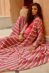 Shop_Pallavi Jaipur_Pink Sharara And Jacket Wrinkle Crepe Floral Leheriya Set _at_Aza_Fashions