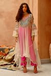 Buy_Pallavi Jaipur_Pink Inner And Pant Silk Embroidered Dori Floral Afghani Kurta Set  _at_Aza_Fashions