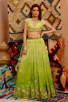 Buy_Pallavi Jaipur_Green Lehenga Wrinkle Crepe Embroidered Dori V Floral Dabka Work Set  _at_Aza_Fashions