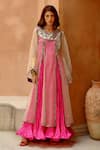 Buy_Pallavi Jaipur_Pink Afghani Kurta Organza Embroidered Sheer With Crushed Anarkali  _at_Aza_Fashions