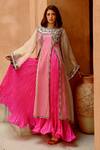 Pallavi Jaipur_Pink Afghani Kurta Organza Embroidered Sheer With Crushed Anarkali  _Online_at_Aza_Fashions