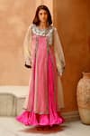 Buy_Pallavi Jaipur_Pink Afghani Kurta Organza Embroidered Sheer With Crushed Anarkali  _Online_at_Aza_Fashions