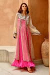 Shop_Pallavi Jaipur_Pink Afghani Kurta Organza Embroidered Sheer With Crushed Anarkali  _Online_at_Aza_Fashions