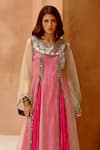 Pallavi Jaipur_Pink Afghani Kurta Organza Embroidered Sheer With Crushed Anarkali  _at_Aza_Fashions