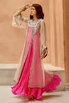 Shop_Pallavi Jaipur_Pink Afghani Kurta Organza Embroidered Sheer With Crushed Anarkali  _at_Aza_Fashions