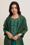 Priya Chaudhary_Green Chanderi Silk Embroidery Split V-neck Kurta _at_Aza_Fashions