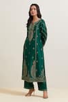 Buy_Priya Chaudhary_Green Chanderi Silk Embroidery Split V-neck Kurta And Pant Set _at_Aza_Fashions