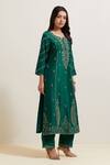 Priya Chaudhary_Green Chanderi Silk Embroidery Split V-neck Kurta And Pant Set _Online_at_Aza_Fashions