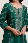 Buy_Priya Chaudhary_Green Chanderi Silk Embroidery Split V-neck Kurta And Pant Set _Online_at_Aza_Fashions