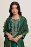 Priya Chaudhary_Green Chanderi Silk Embroidery Split V-neck Kurta And Pant Set _at_Aza_Fashions
