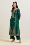 Buy_Priya Chaudhary_Green Chanderi , , Embroidery, Fringe Kurta Pant Set _Online_at_Aza_Fashions
