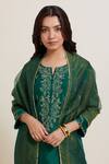Buy_Priya Chaudhary_Green Chanderi , , Embroidery, Fringe Kurta Pant Set 
