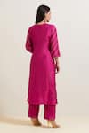 Shop_Priya Chaudhary_Pink Chanderi Silk Embroidery Split V-neck Paisley Kurta _at_Aza_Fashions