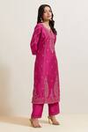 Buy_Priya Chaudhary_Pink Chanderi Silk Embroidery Split V-neck Paisley Kurta And Pant Set _Online_at_Aza_Fashions