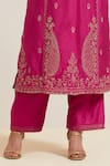 Priya Chaudhary_Pink Chanderi , , Embroidery Split Paisley Kurta Set _Online_at_Aza_Fashions