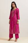 Priya Chaudhary_Pink Chanderi , , Embroidery Split Paisley Kurta Set _at_Aza_Fashions