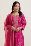 Shop_Priya Chaudhary_Pink Chanderi , , Embroidery Split Paisley Kurta Set 