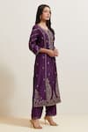 Buy_Priya Chaudhary_Purple Chanderi Silk Embroidery Split V-neck Floret Kurta _Online_at_Aza_Fashions