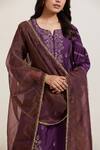 Buy_Priya Chaudhary_Purple Chanderi Silk Embroidery Split V-neck Floret Kurta And Pant Set 