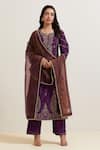 Buy_Priya Chaudhary_Purple Chanderi Silk, Organza Embroidery Split V-neck Floret Kurta Set _at_Aza_Fashions