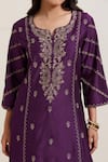Priya Chaudhary_Purple Chanderi Silk, Organza Embroidery Split V-neck Floret Kurta Set _at_Aza_Fashions