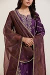 Buy_Priya Chaudhary_Purple Chanderi Silk, Organza Embroidery Split V-neck Floret Kurta Set 