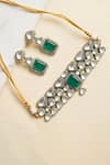 Buy_ZEVAR BY GEETA_Green Faux Diamond Polki Stone Studded Choker With Earrings _at_Aza_Fashions