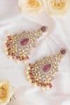 Buy_Zevar by Geeta_Red Pearl Drop And Carved Earrings _at_Aza_Fashions