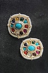 Buy_The Bling Girll_Gold Plated Stones Embellished Stud Earrings _at_Aza_Fashions