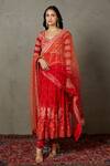 Buy_RI.Ritu Kumar_Red Rayon Crepe Printed And Hand Embroidered Floral & Aari Work Anarkali Set_at_Aza_Fashions